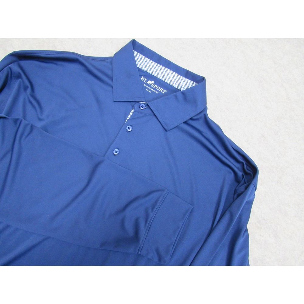 HL Sport Mens 2XL Performance Luxury Long Sleeve Polo Shirt Blue Golf Top